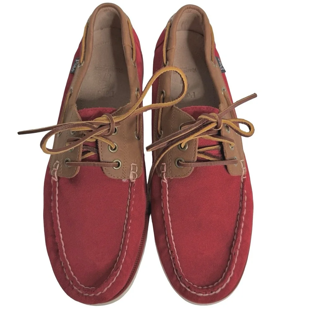 Polo Ralph Lauren Bienne Suede Leather Boat Shoes Red Brown Mens 10.5D
